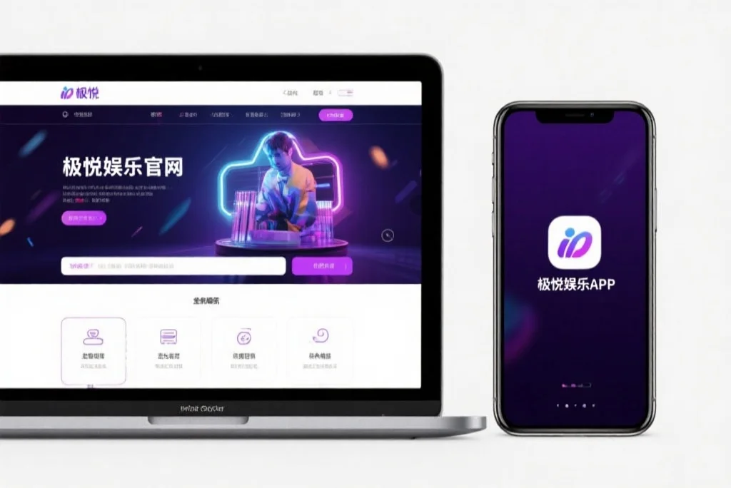 一台笔记本电脑屏幕上显示着焦点娱乐官网的界面，旁边是一部手机显示着焦点娱乐APP，两者并列对比